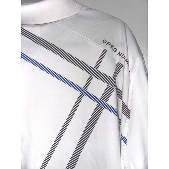 Greg Norman XXL White Play Dry Golf Polo Shirt With Striped Pattern & Shark Logo - Picture 11 of 13